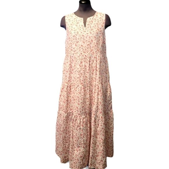 Banana Republic Dresses & Skirts - EC BANANA REPUBLIC FLORAL DOT LINEN/COTTON MAXI DRESS WITH FLOUNCE SZ. M TALL